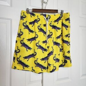 BKLYN Yellow Alligator Print Men's Swim Trunks Size XL